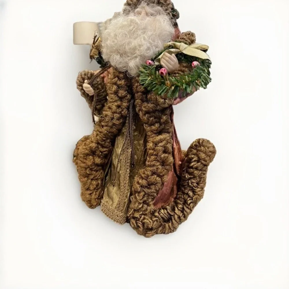 VINTAGE VICTORIAN SANTA FABRIC FATHER CHRISTMAS w/wreath &‎ Bag